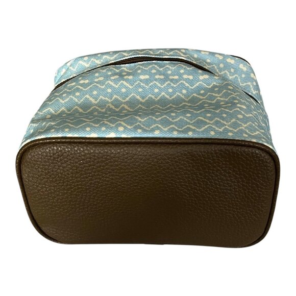 Vtg Estée Lauder Blue White Zigzag Cosmetic Travel Bag with Brown Trim - Picture 5 of 8